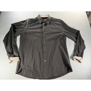Stone Rose Mens Black Grey Striped Button Down Shirt Cotton Size 4 Lg ROM 3220